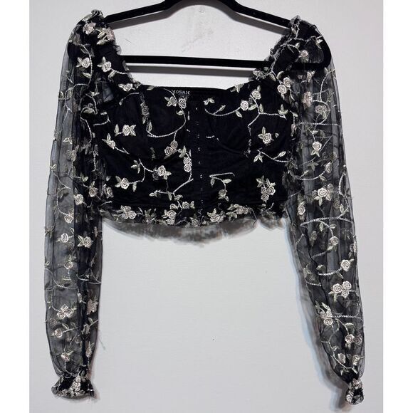 Floral Mesh Crop Top Size‎ S Fairy Grunge Dark Academia Romantic Gothic Corset - Picture 1 of 4